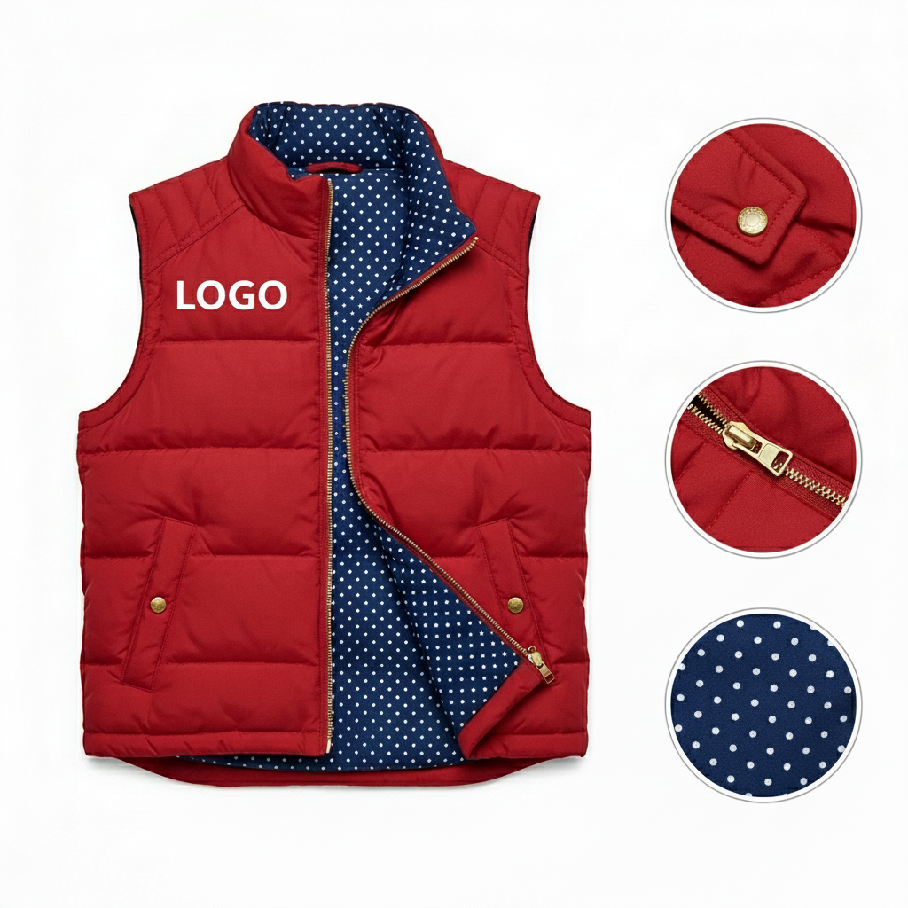 Packable Water-Resistant Quilted Down Puffer Vest with Stand-Up Collar