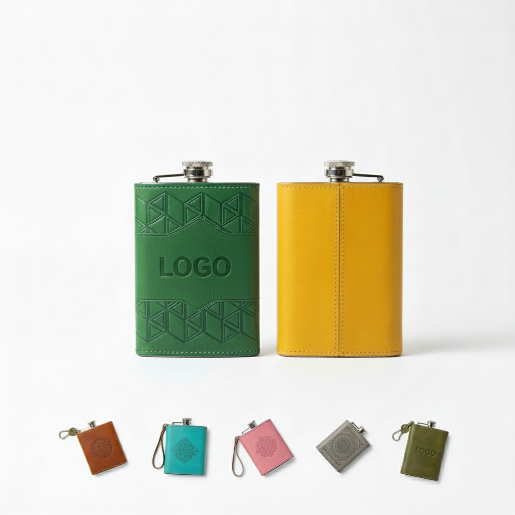 5oz Stainless Steel Hip Flask with PU Leather Cover - Customizable Men's Gift