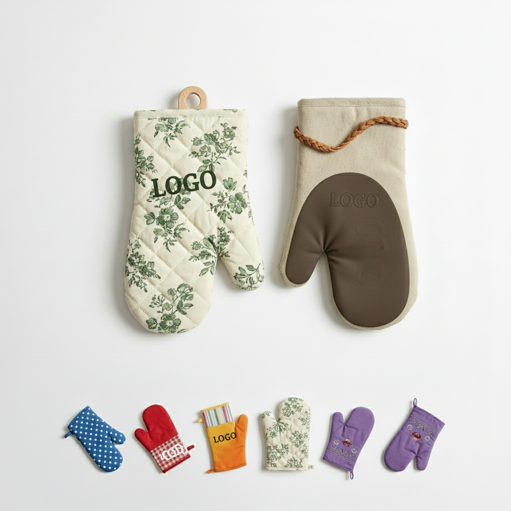 Decorative Cotton Oven Mitts Set, Heat Resistant to 160°C