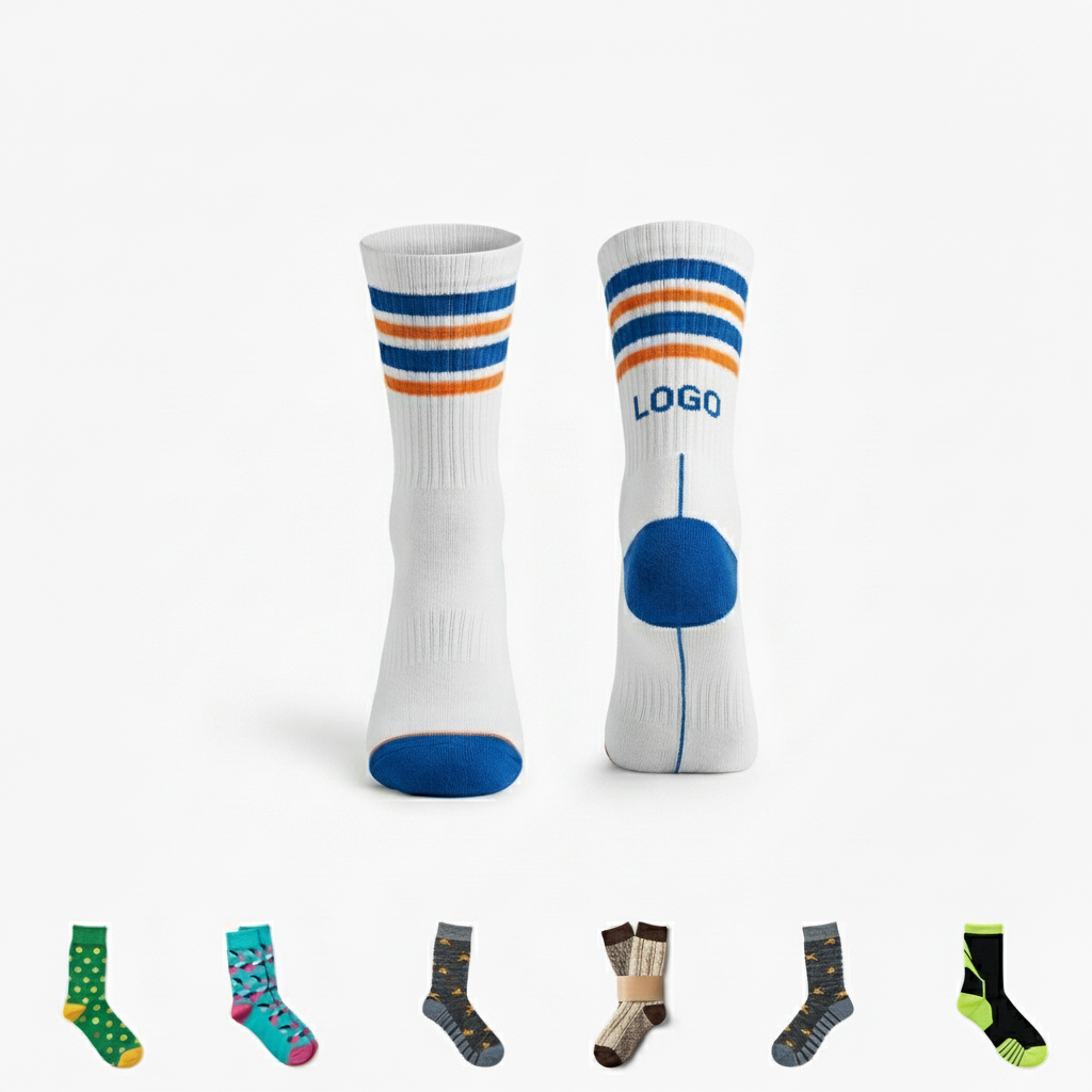 Cotton Athletic Crew Socks with Colorful Stripes