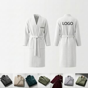 Classic Long Waffle Knit Bathrobe in White