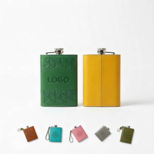 5oz Stainless Steel Hip Flask with PU Leather Cover - Customizable Men's Gift