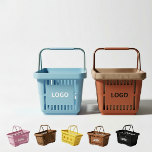 Multi-Color Reusable Plastic Shopping Basket with Handles