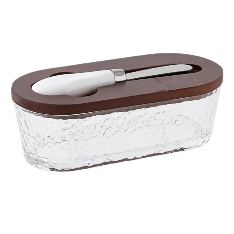 Glass Butter Dish with Wooden Lid 2