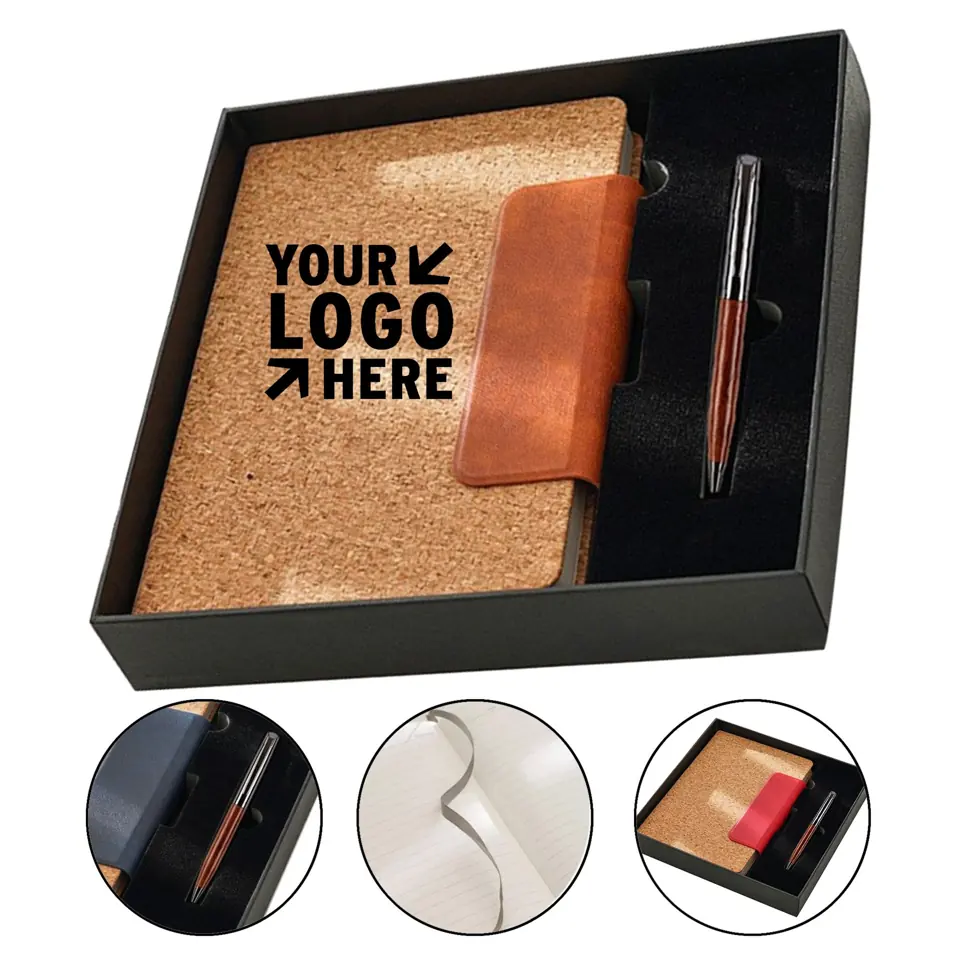 Sustainable Natural Cork Journal with Wooden Pen Set