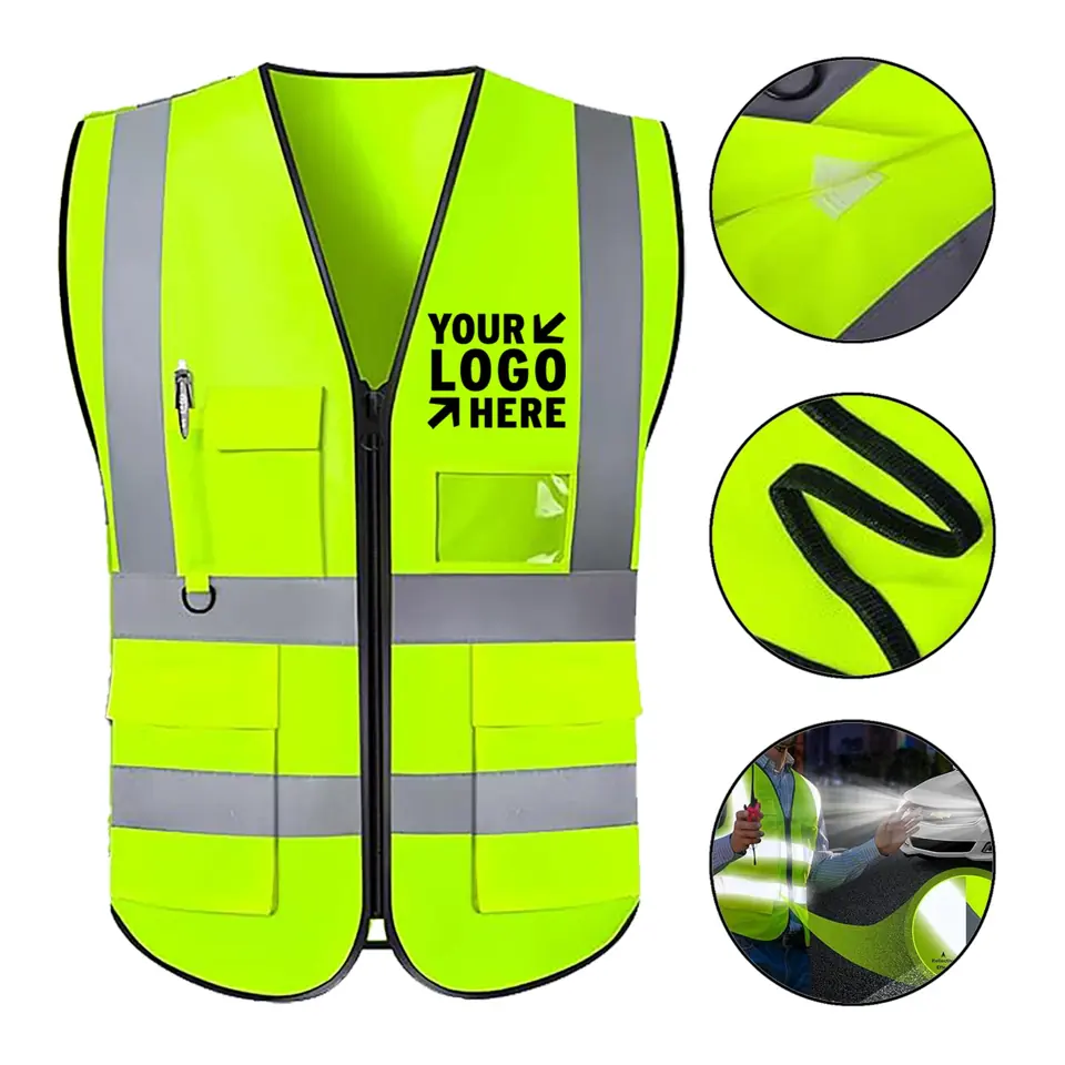 Enhanced Visibility Safety Vest with Reflective Bands and Pockets