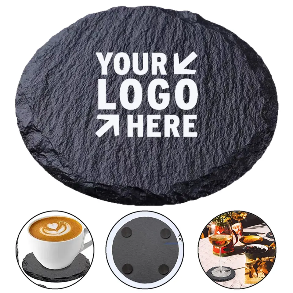 Natural Slate Drink Coasters with Protective Base