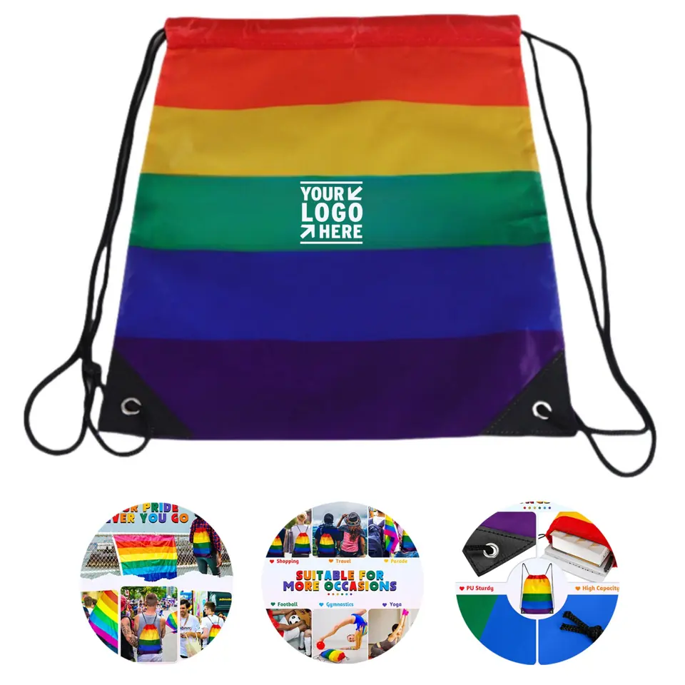 Compact Rainbow Drawstring Bag