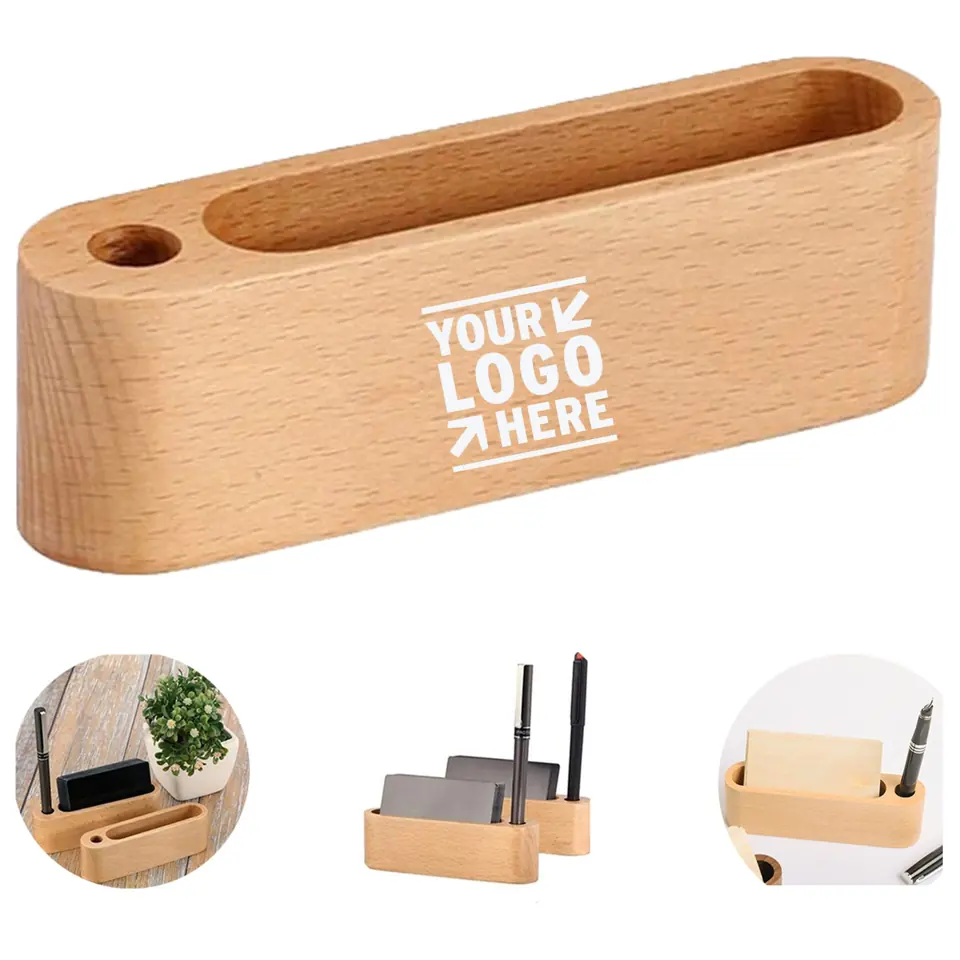 Elegant Wooden Card and Pen Organizer