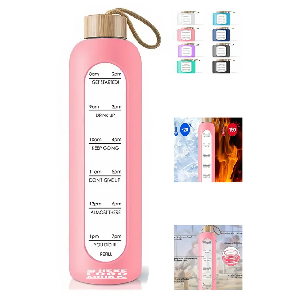 Premium Borosilicate Glass Water Bottle with Measurement Markings