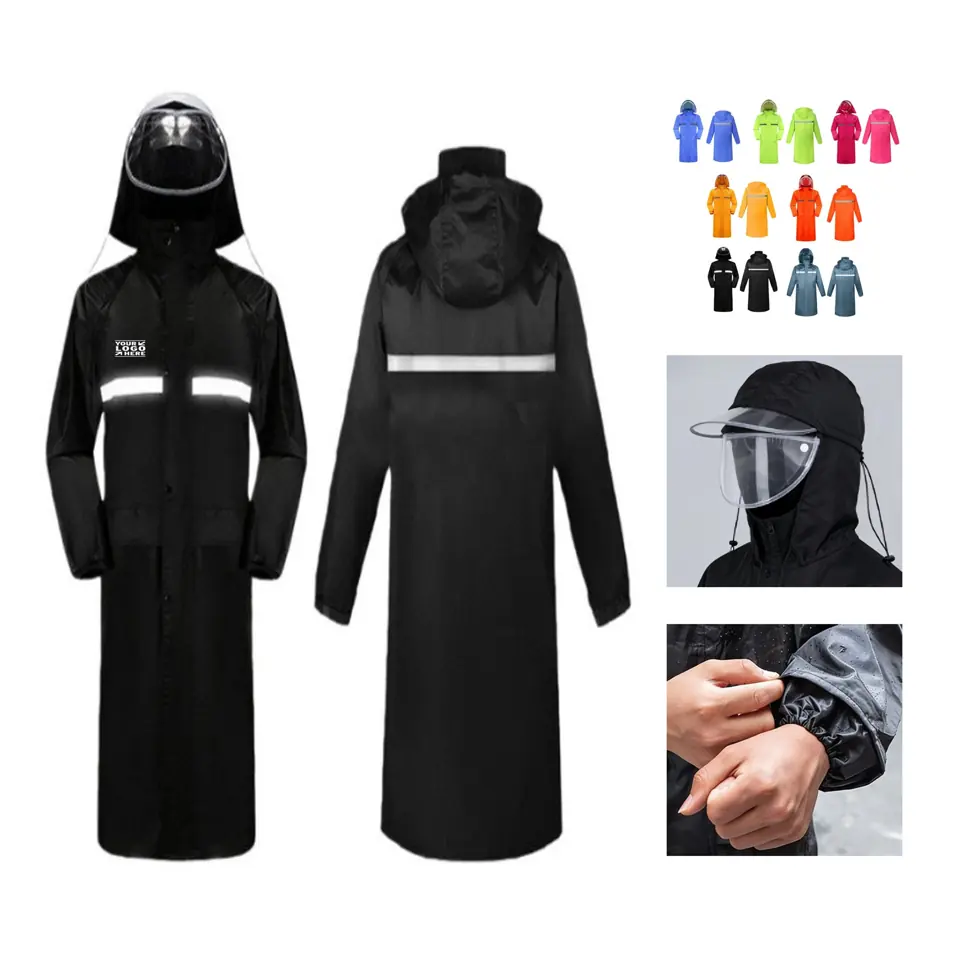 Reflective Long Raincoat with Detachable Hood