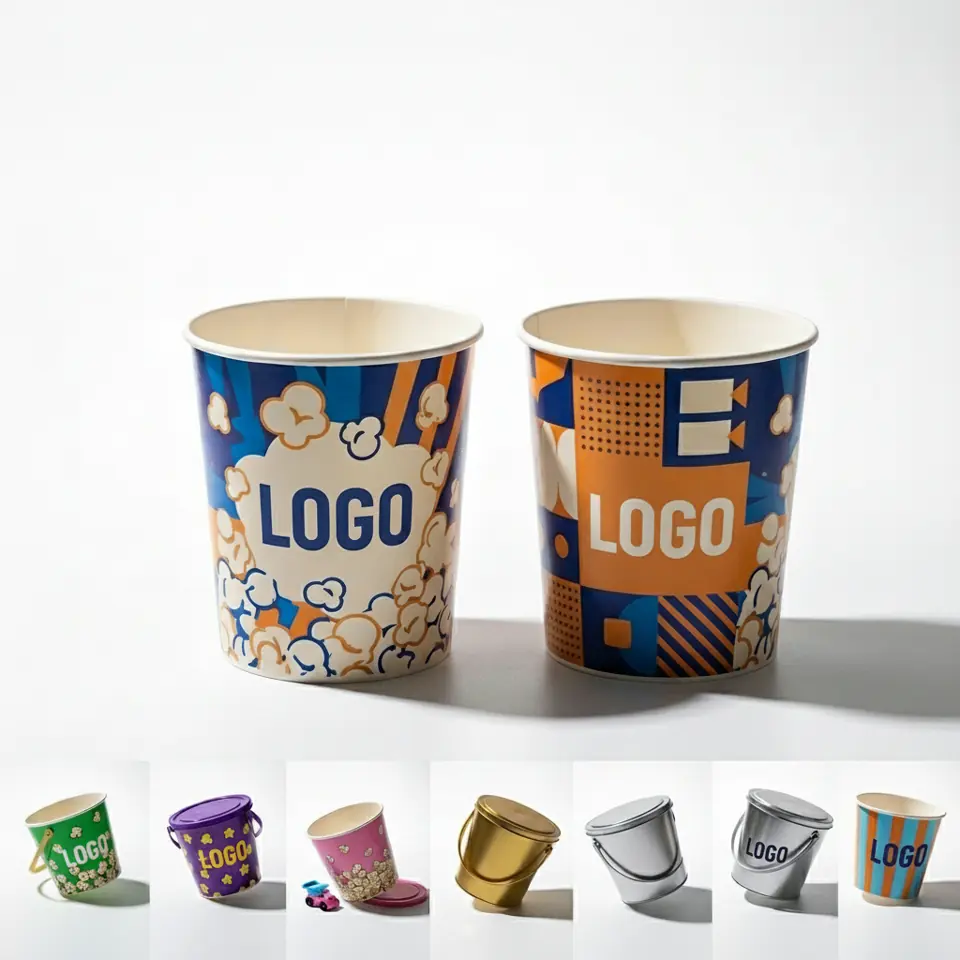 Assorted Color Customizable Popcorn Buckets - 64oz Multipack for Cinemas & Events