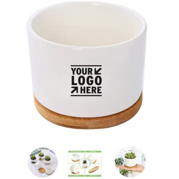 Small Ceramic Planter with Bamboo Base