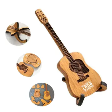 Wooden Guitar Pick Storage Box with Display Stand